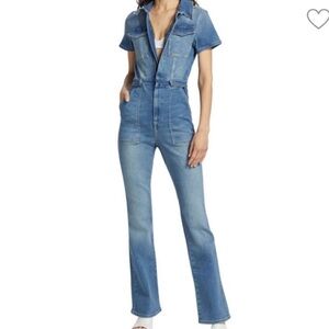 Good American Jumpsuit Women’s Blue Denim Zip Short Sleeve Size 1